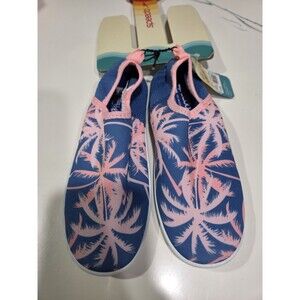 Speedo Girls 13-1 Pull On Water Shoes Beach Booties Blue Pink Palm Trees Shoe2